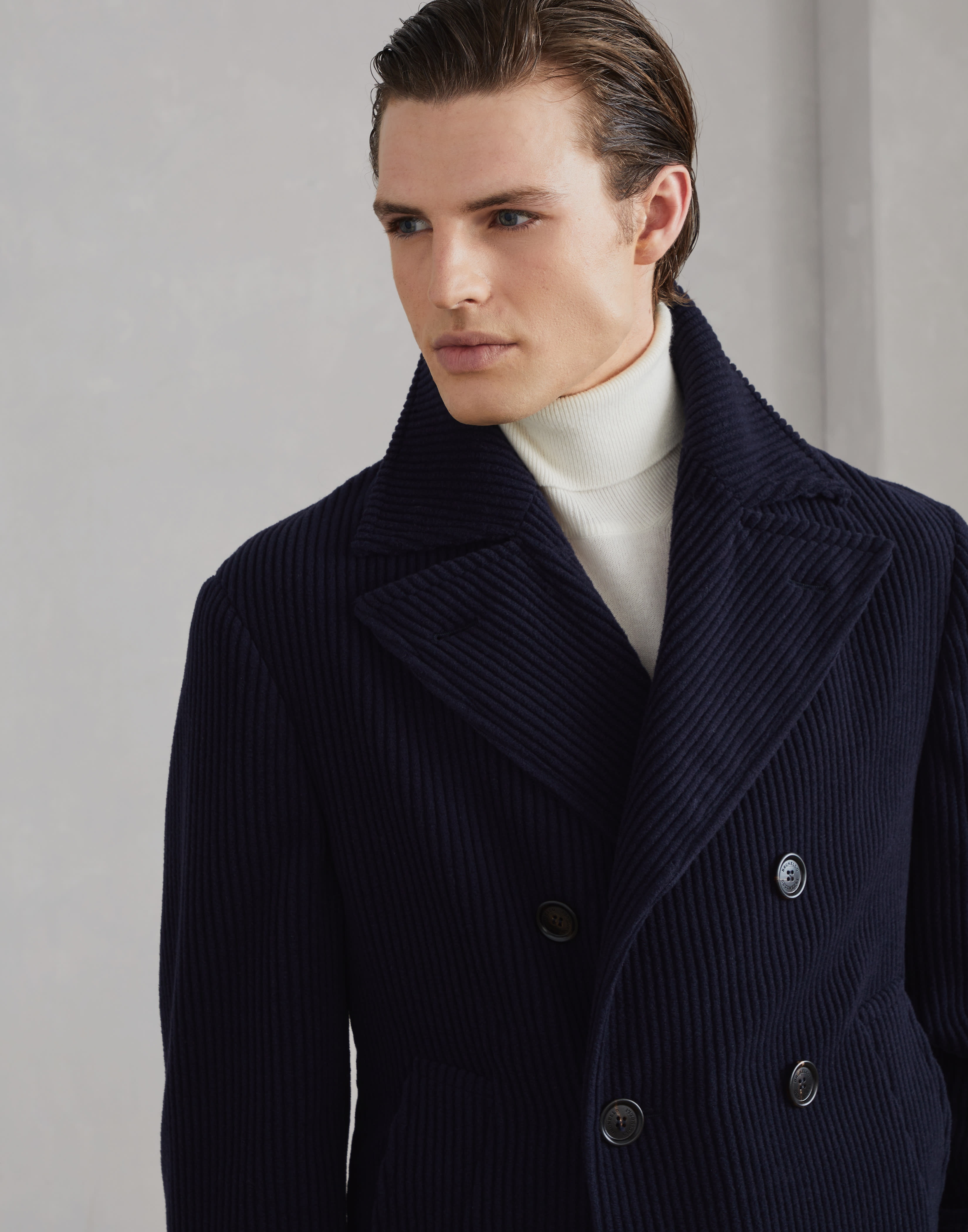 Cashmere wide wale corduroy pea coat - 3