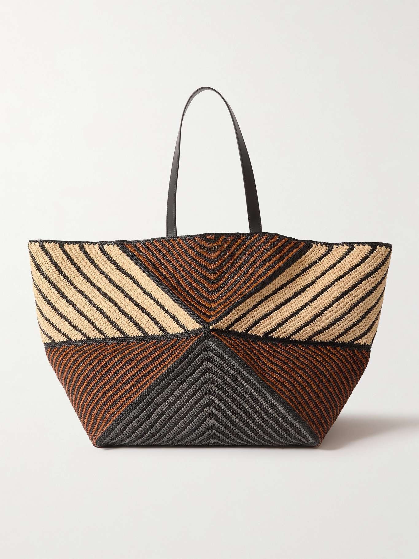 + Paula's Ibiza Puzzle Fold XL leather-trimmed raffia tote bag - 1