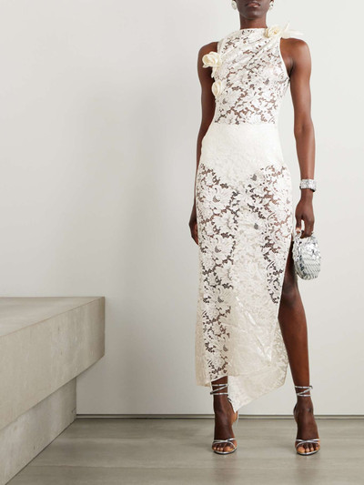 COPERNI Asymmetric draped appliquéd lace gown outlook