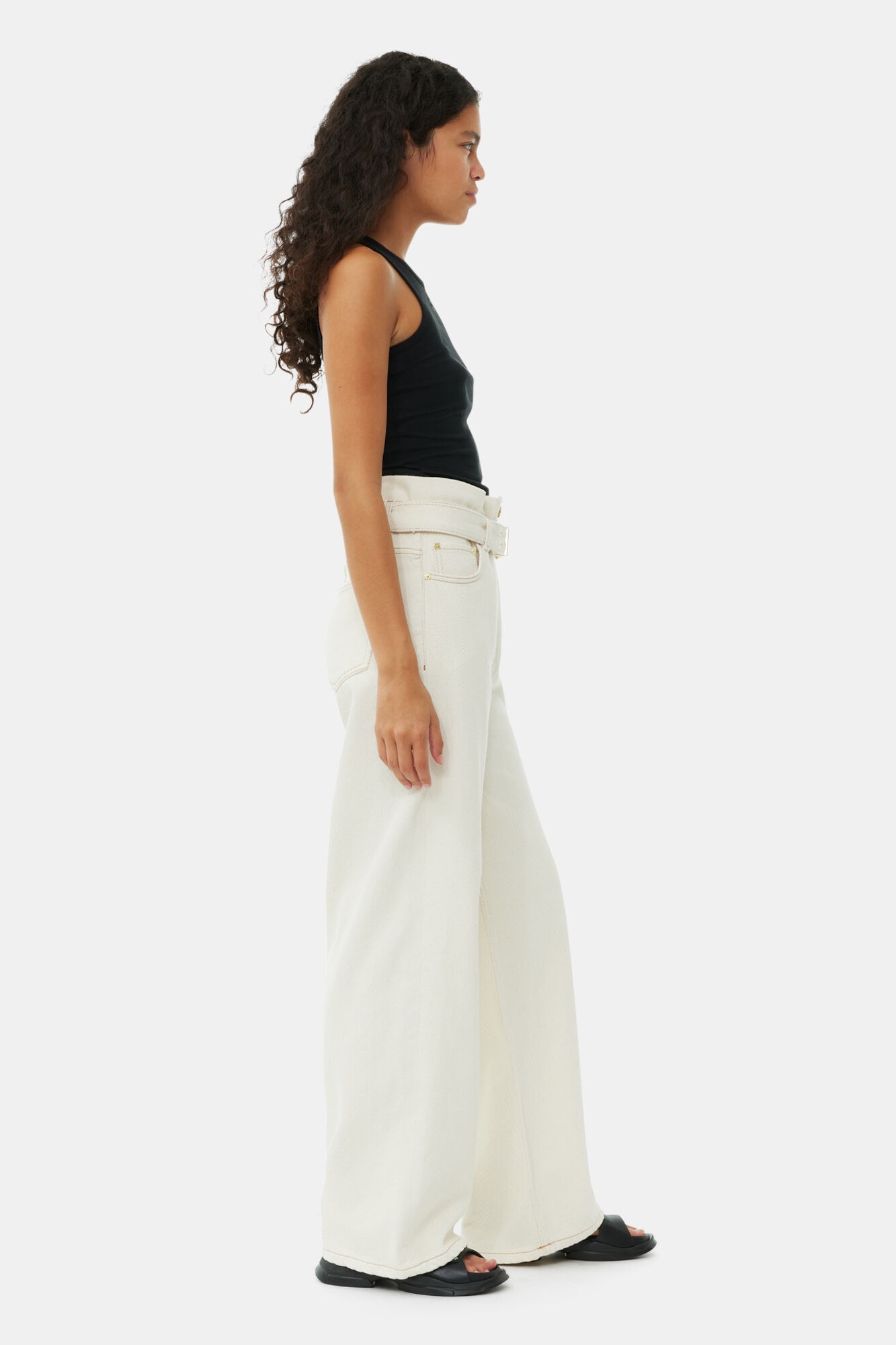 WHITE HEAVY DENIM PAPERBAG JEANS - 4