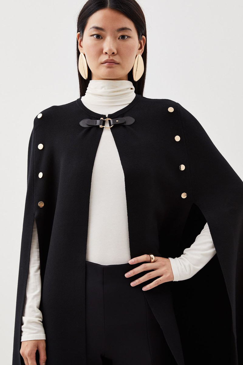 KAREN MILLEN Viscose Blend Military Knit Longline Cape outlook