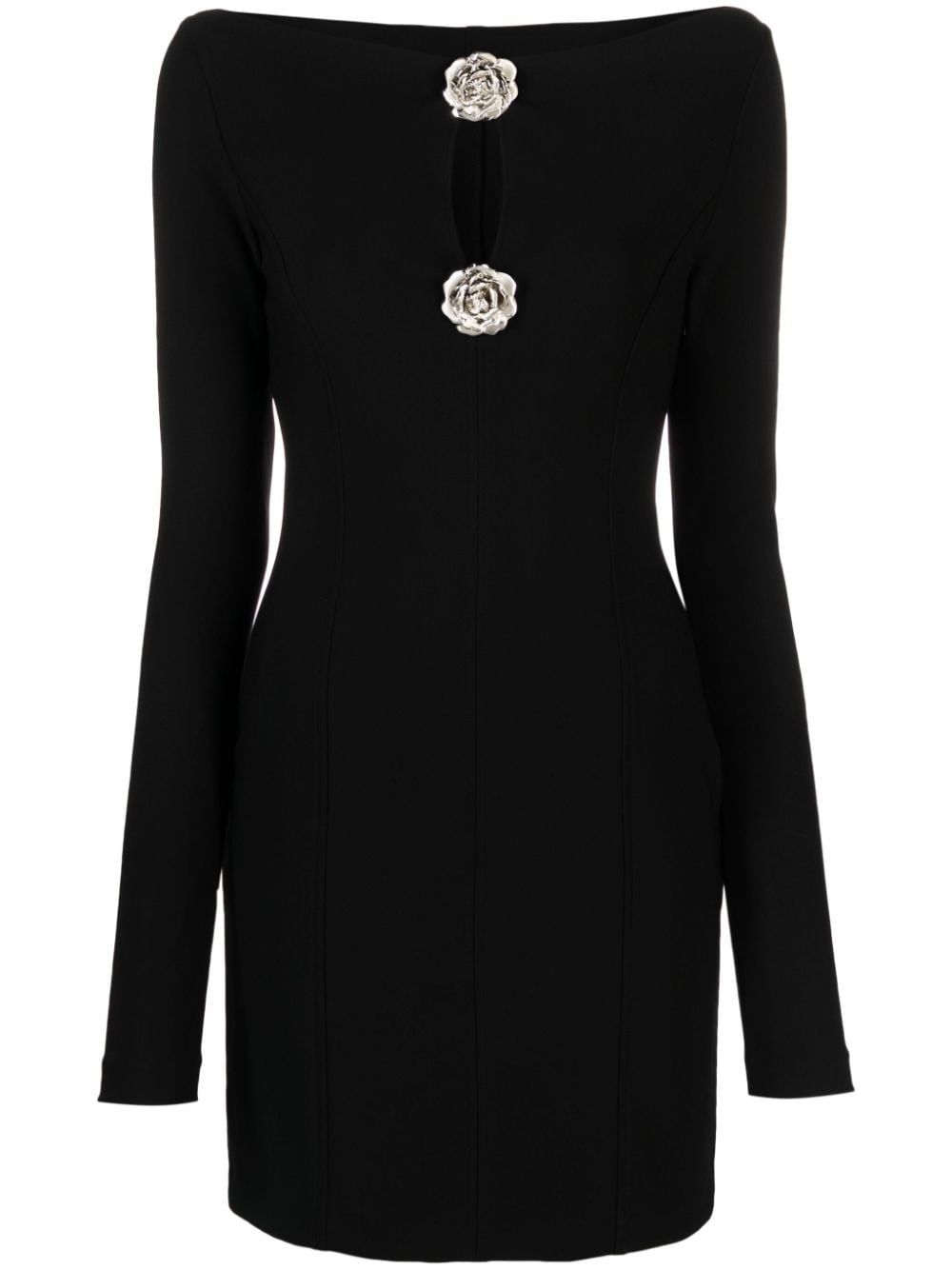 rose-brooch-detail mini dress - 1