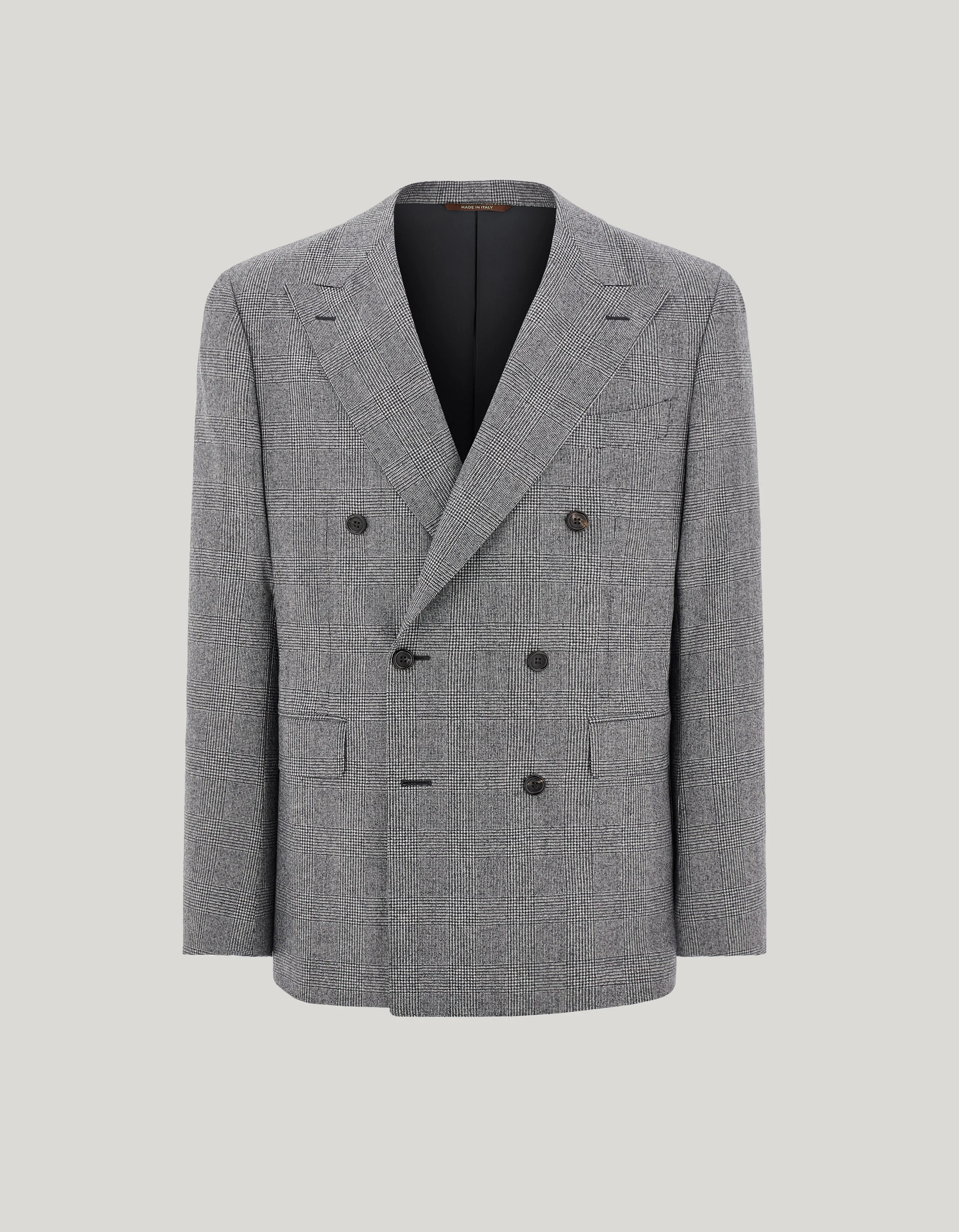 BLACK AND WHITE WOOL FLANNEL DOUBLE-BREASTED MODERN-FIT WALES JACKET - 1