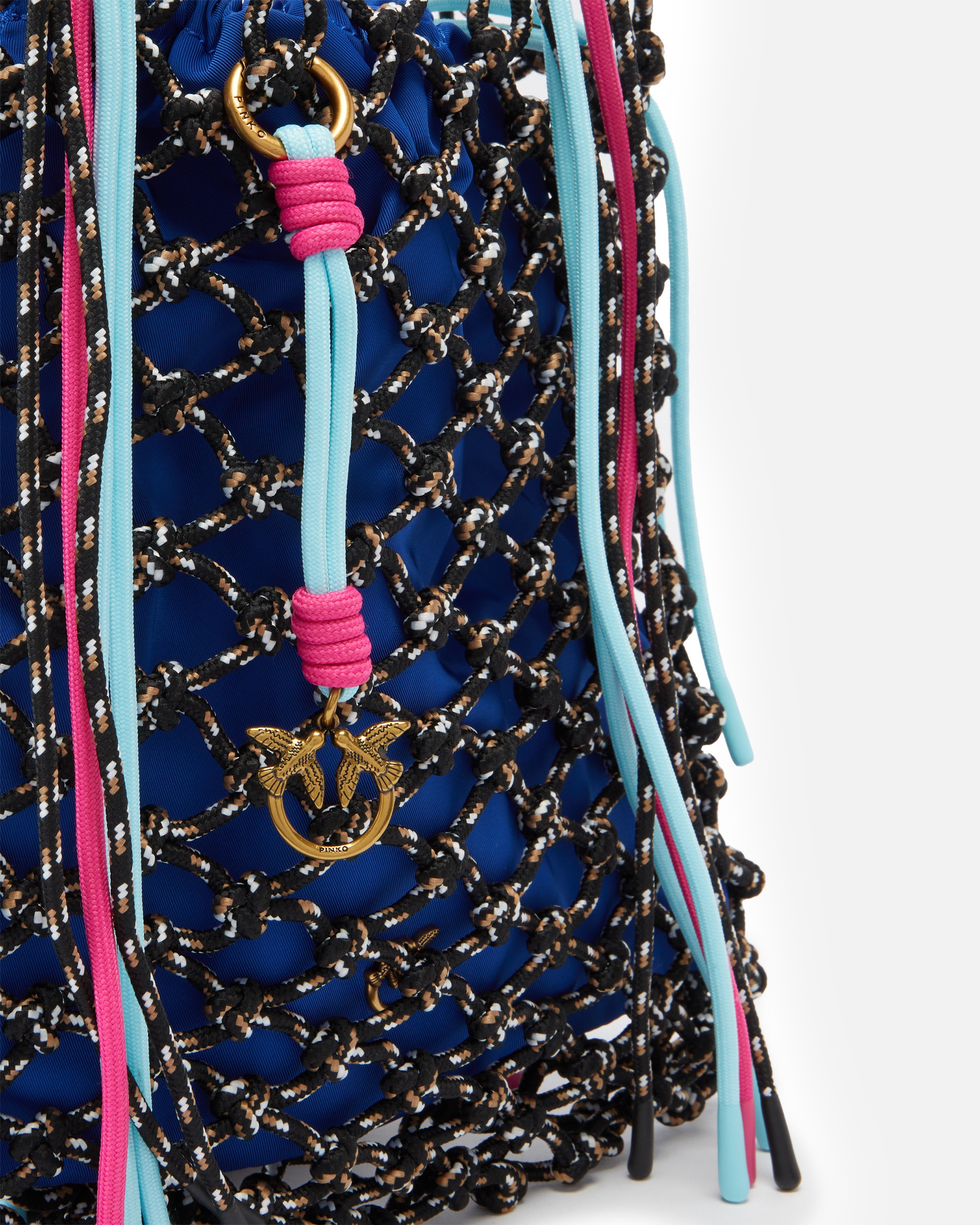 MEDIUM MULTICOLOR MESH HANDBAG WITH DRAWSTRINGS AND LOGO CHARM - 3
