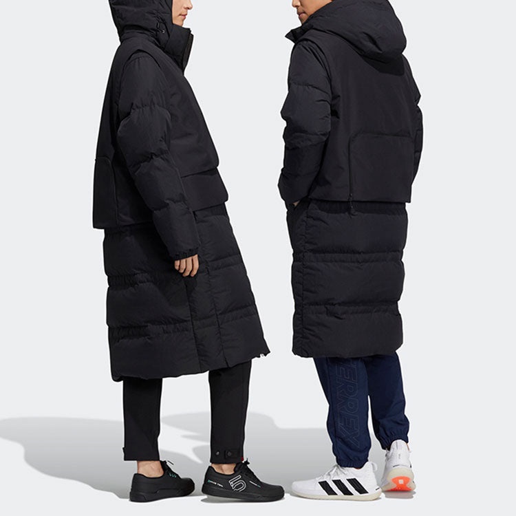 adidas Outdoor Sports Detachable Vest Long Hooded With Down Feather Jacket Black H13853 - 4