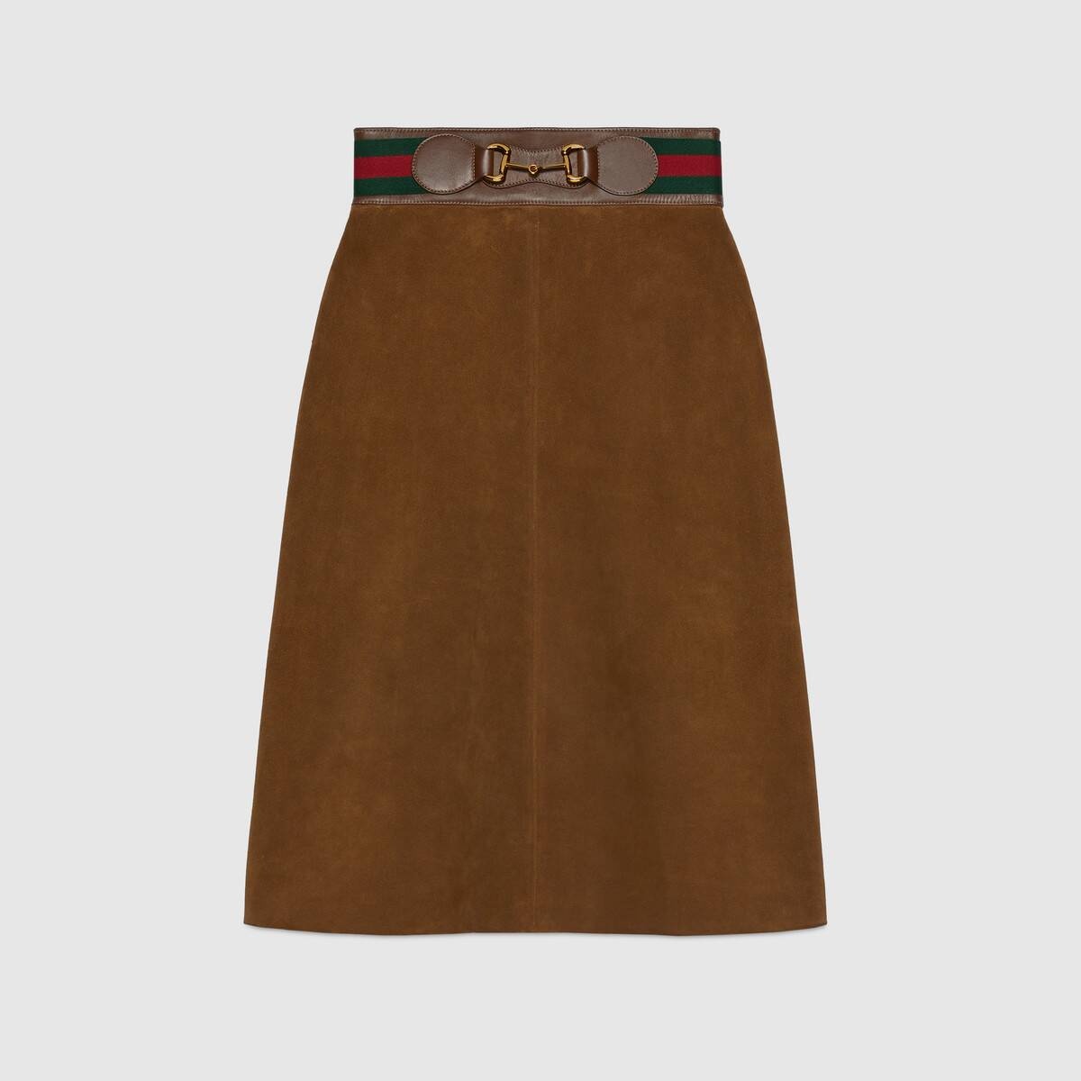 スカート GUCCI Brown suede skirt with Horsebit detail GUCCI Suede skirt with Web and Horsebit | REVERSIBLE