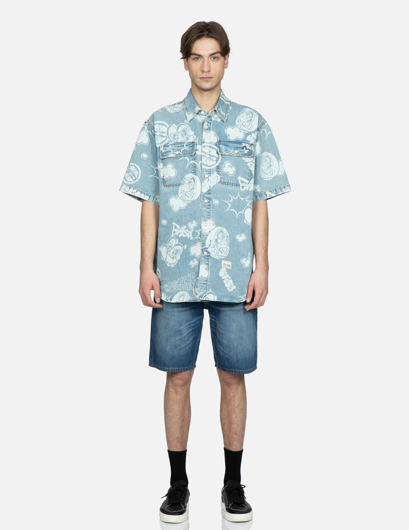 GRAFFITI DARUMA DAICOCK PRINT DENIM SHORTS 6