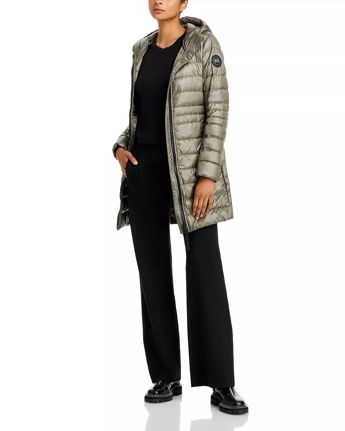 Cypress Hooded Mid-Length Down Coat with Black Disc - 2