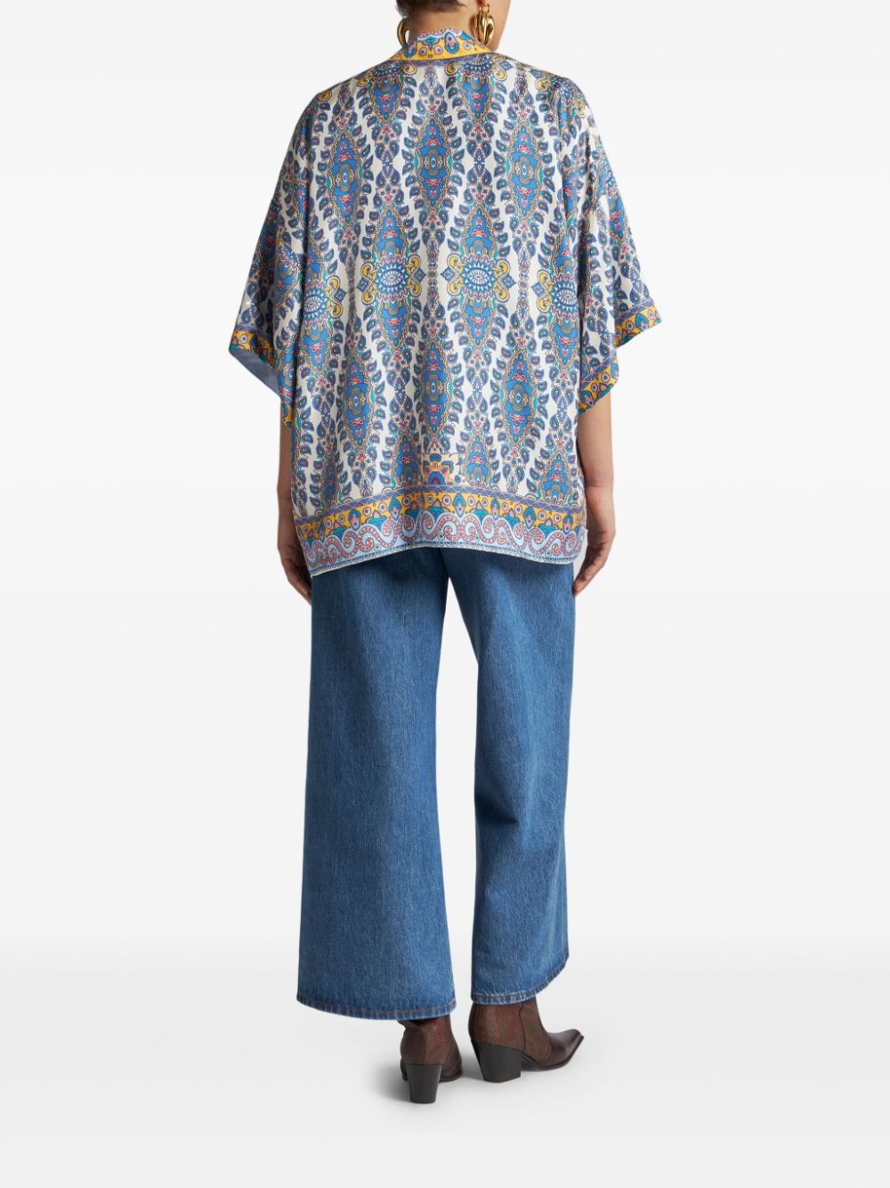 paisley-print silk robe jacket - 3