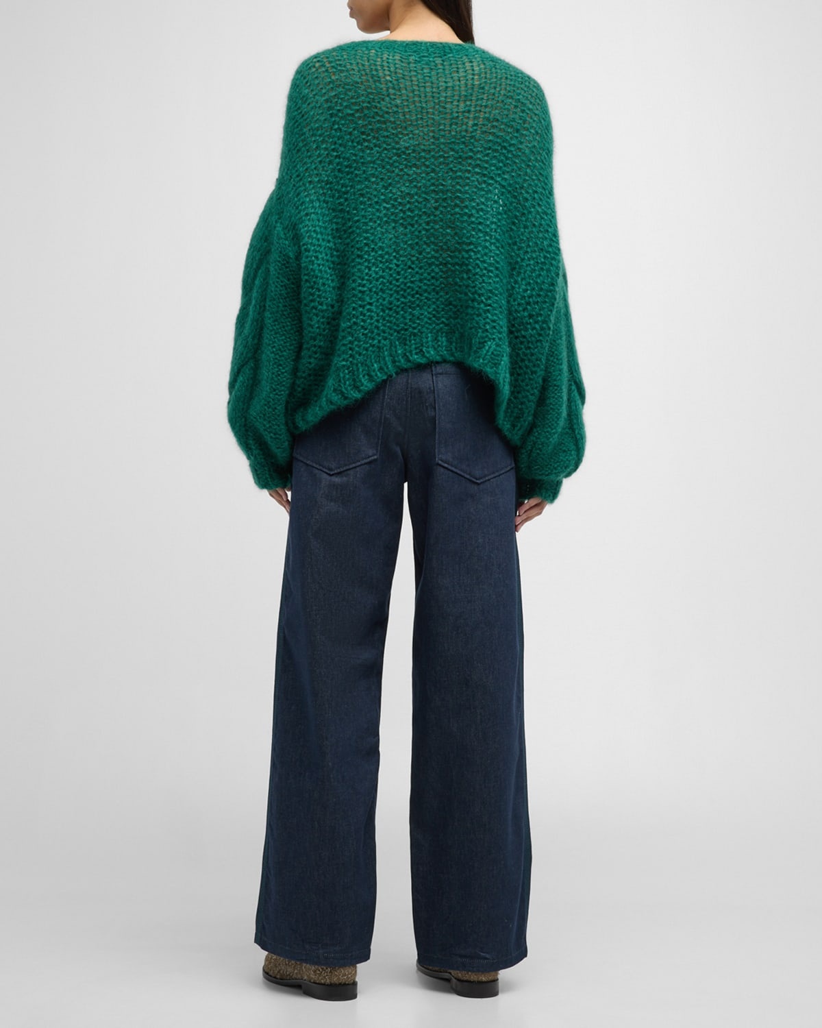 High-Rise Anagram-Knee Baggy Straight-Leg Jeans - 4