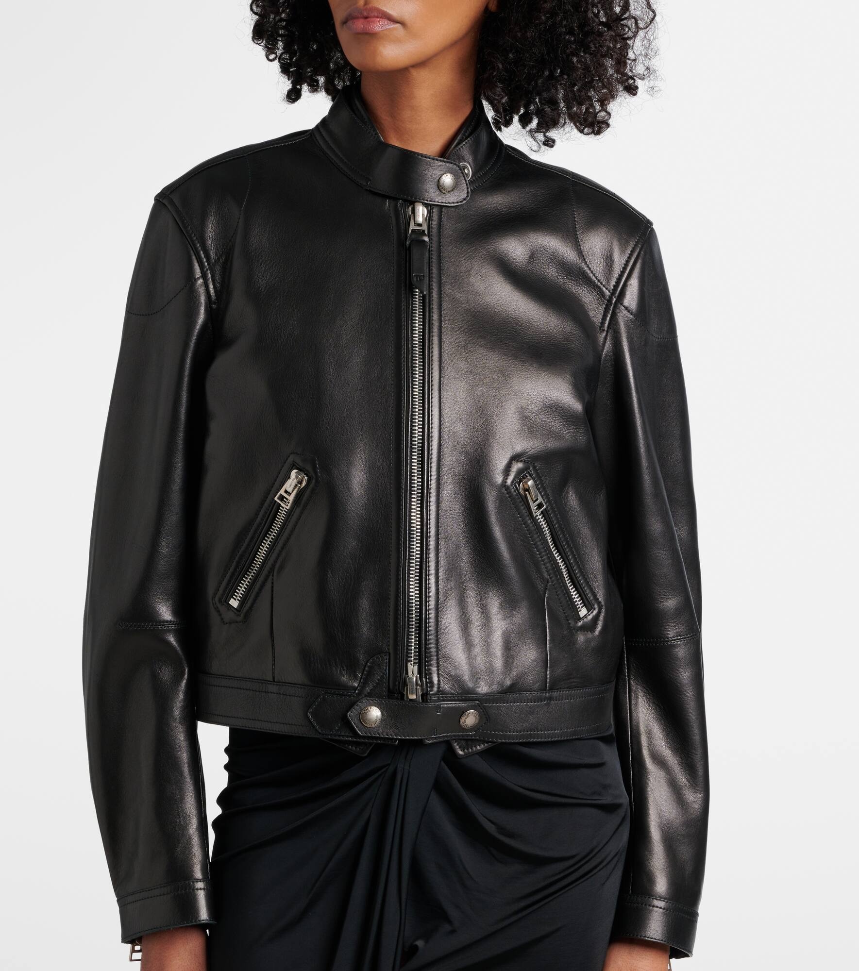 Cropped leather biker jacket - 7