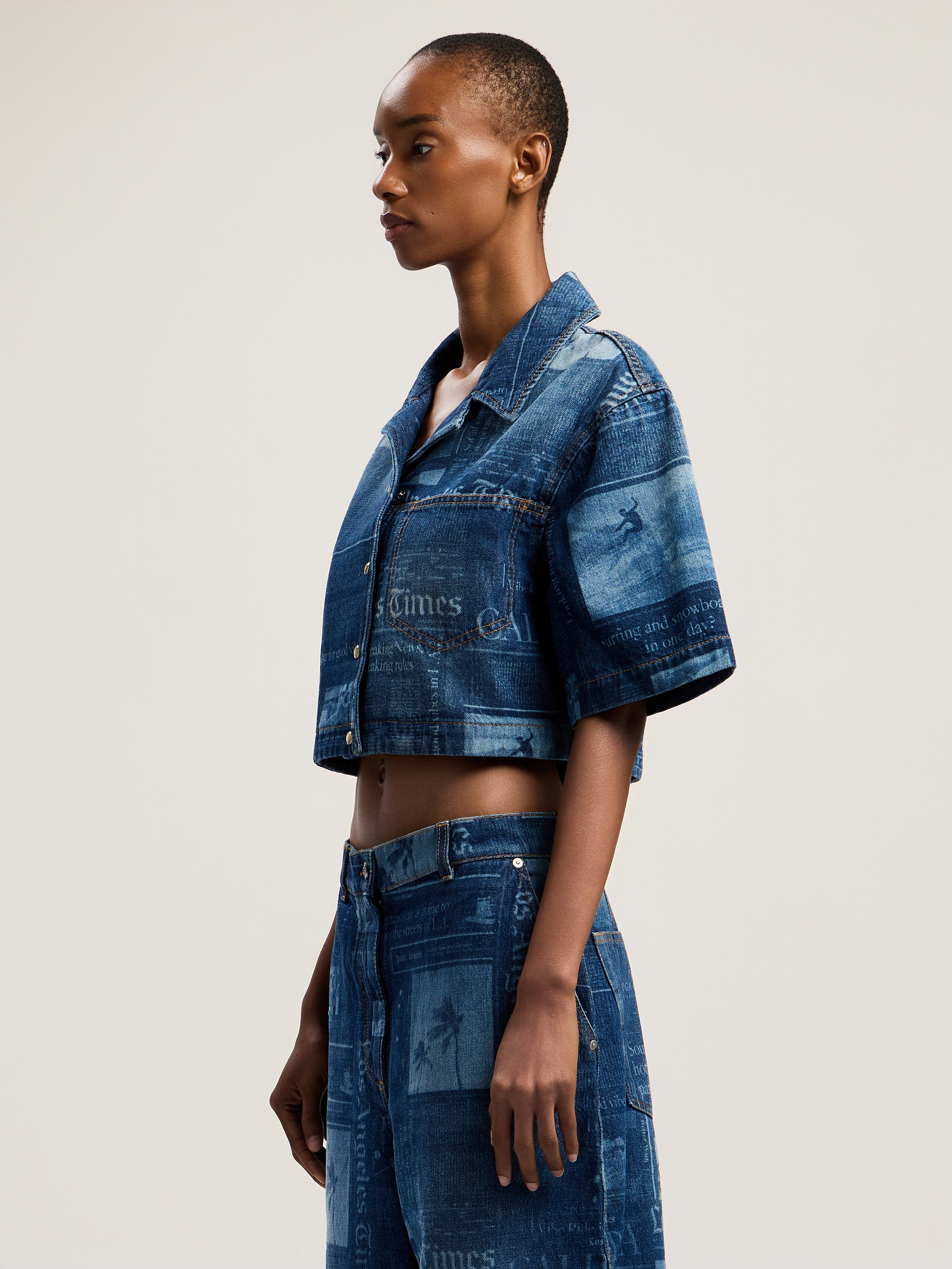 Newspaper Print Denim Shirt - 3