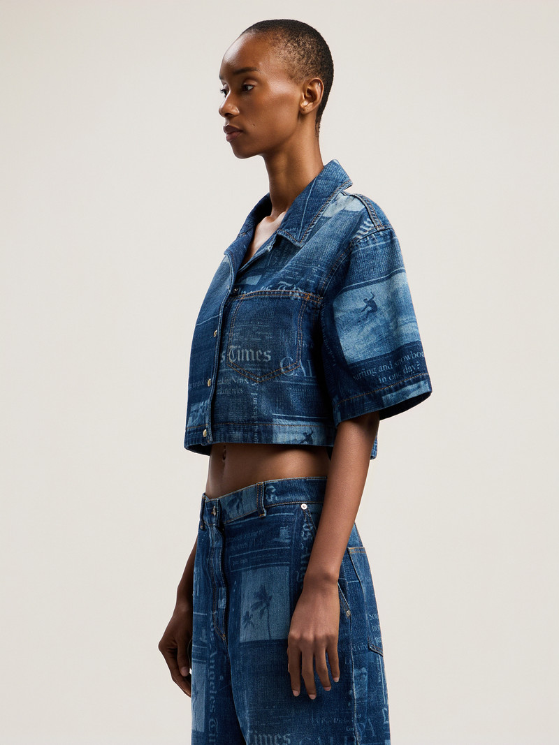 Newspaper Print Denim Shirt 3