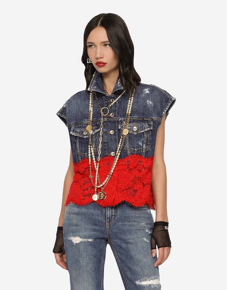 Denim vest with lace details - 4