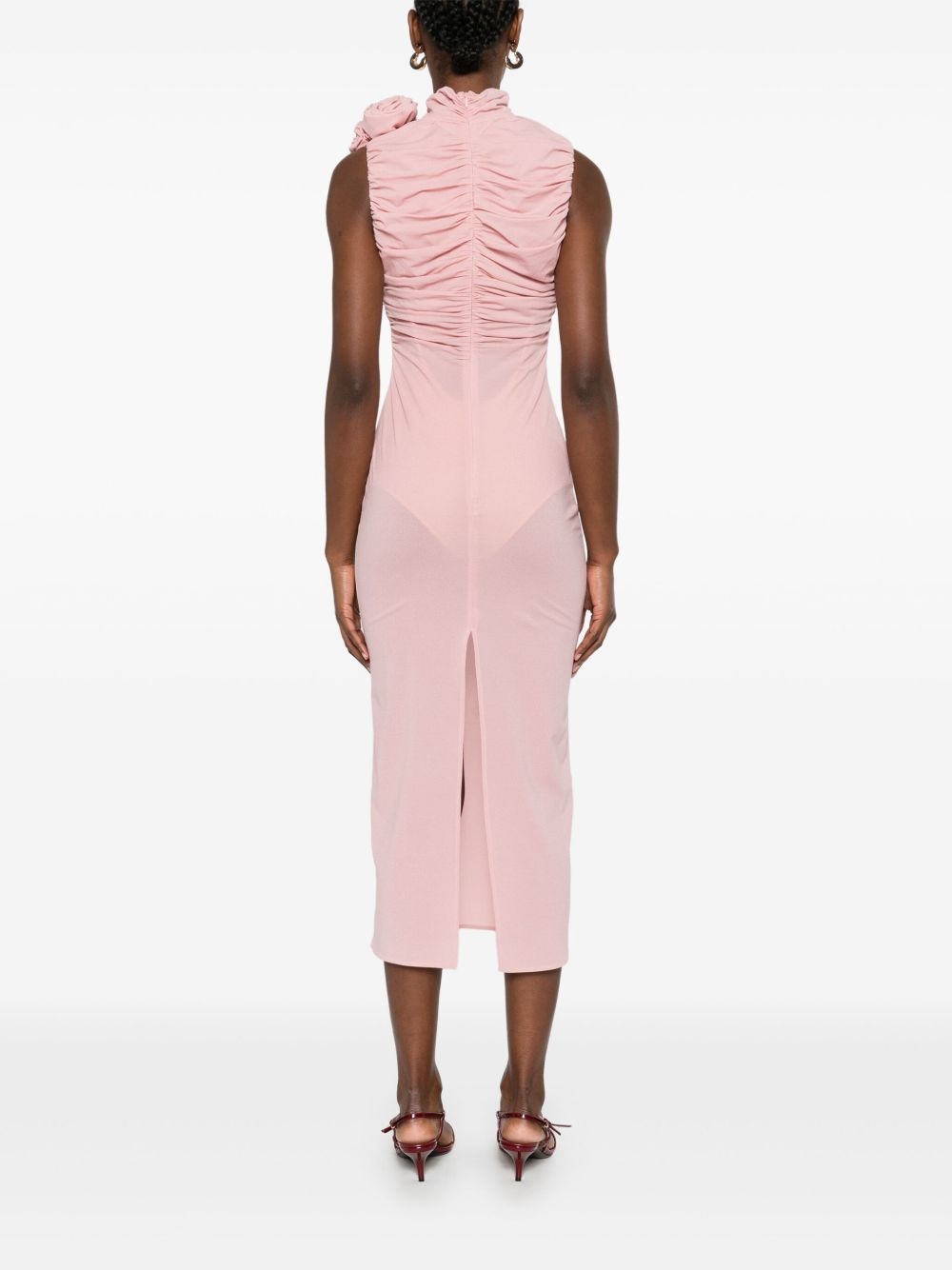 ruched mock-neck midi dress - 4