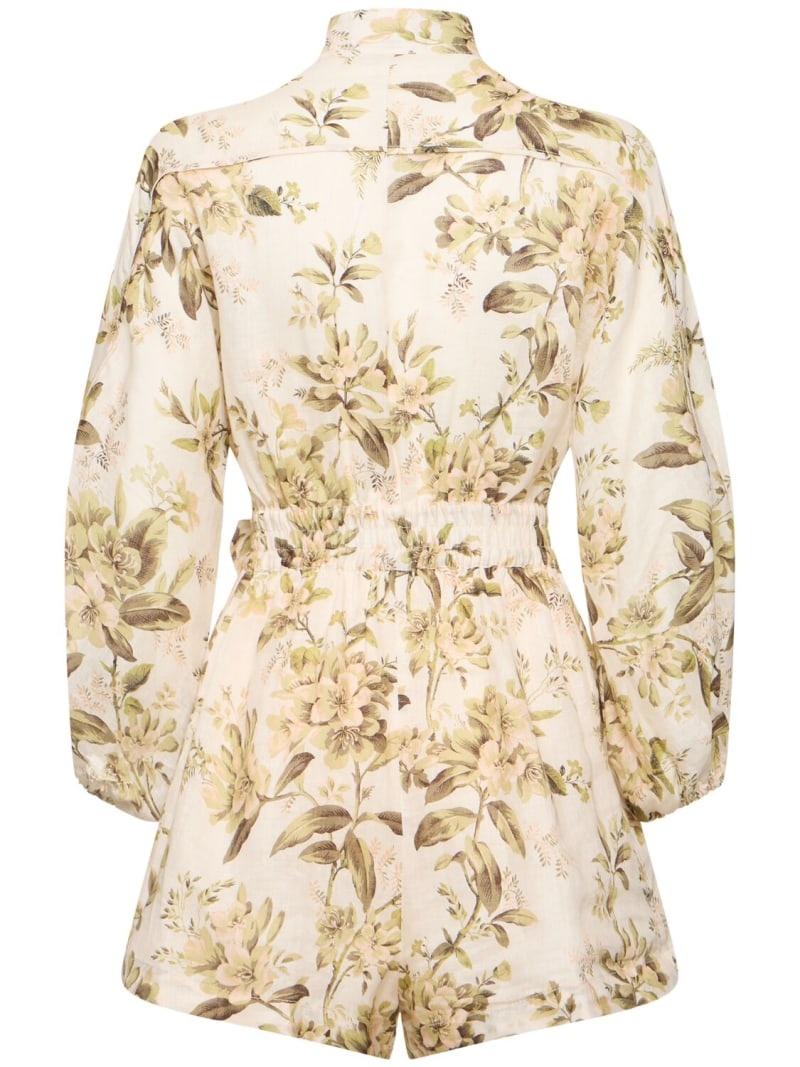 Golden printed linen belted playsuit - 5