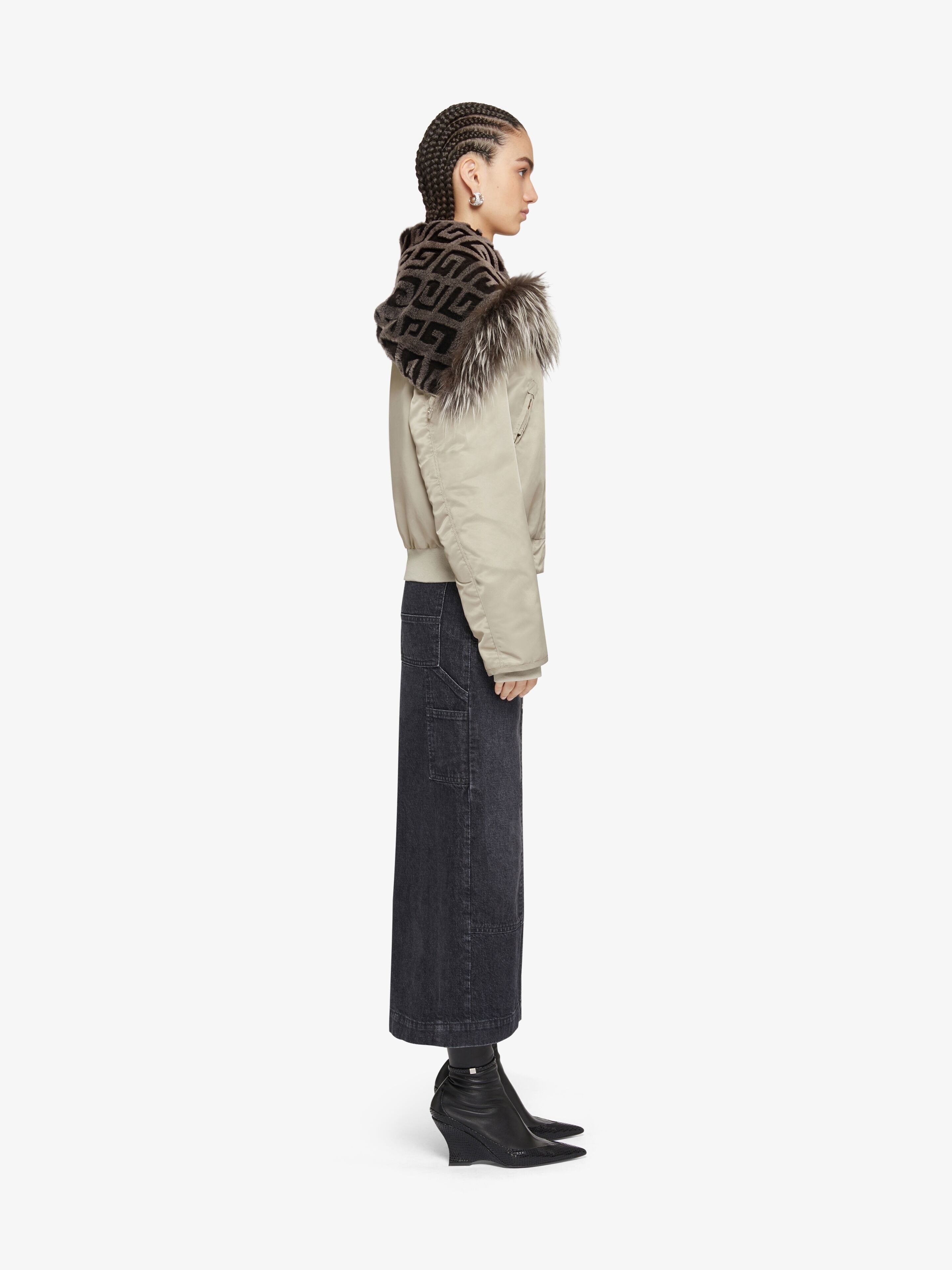 CROPPED BOMBER JACKET WITH 4G FUR HOOD - 3