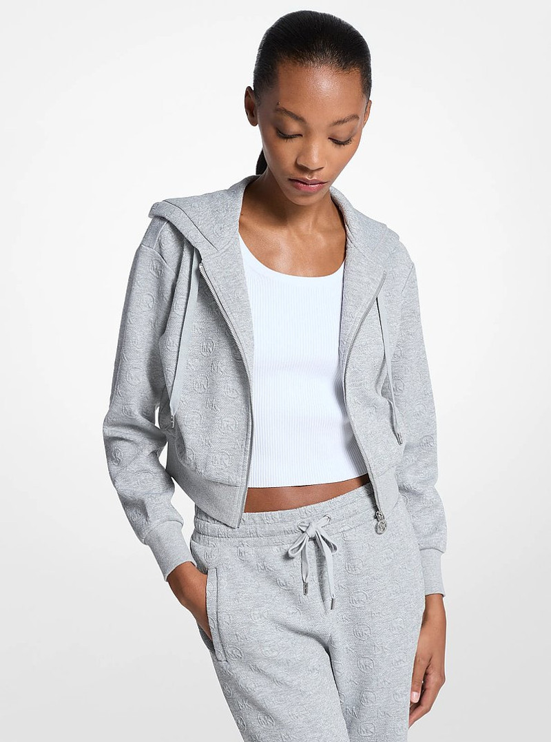 Logo Jacquard Cropped Zip-Up Hoodie 1