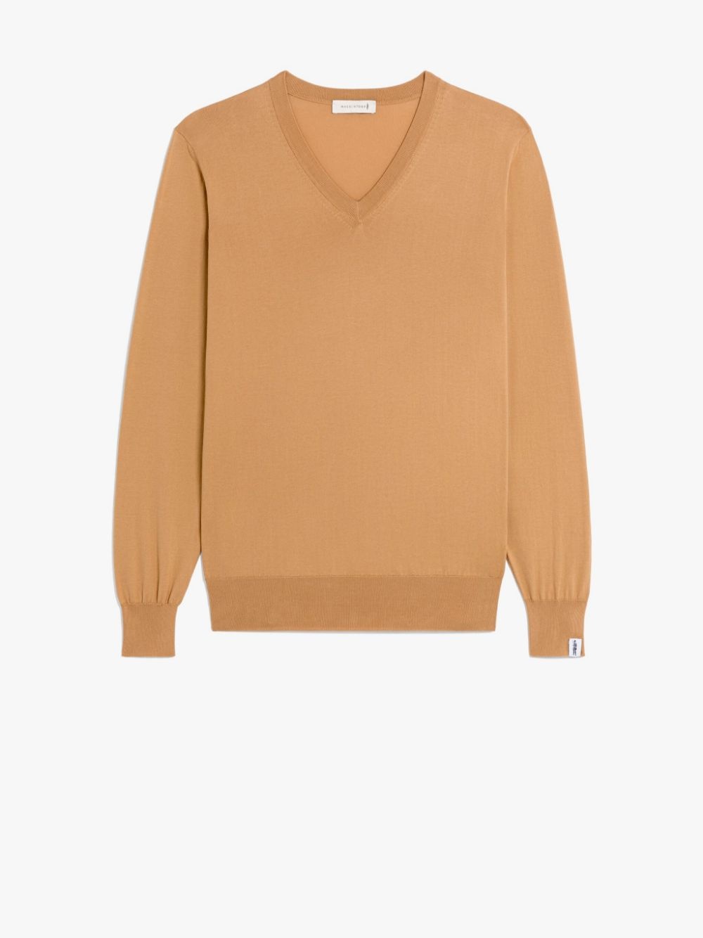 DEEP V NECK BEIGE COTTON SWEATER - 1