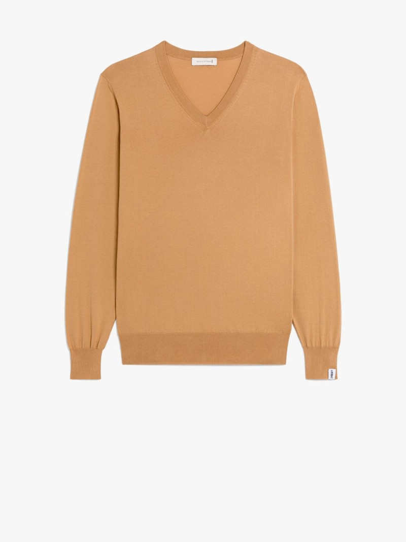 DEEP V NECK BEIGE COTTON SWEATER 1