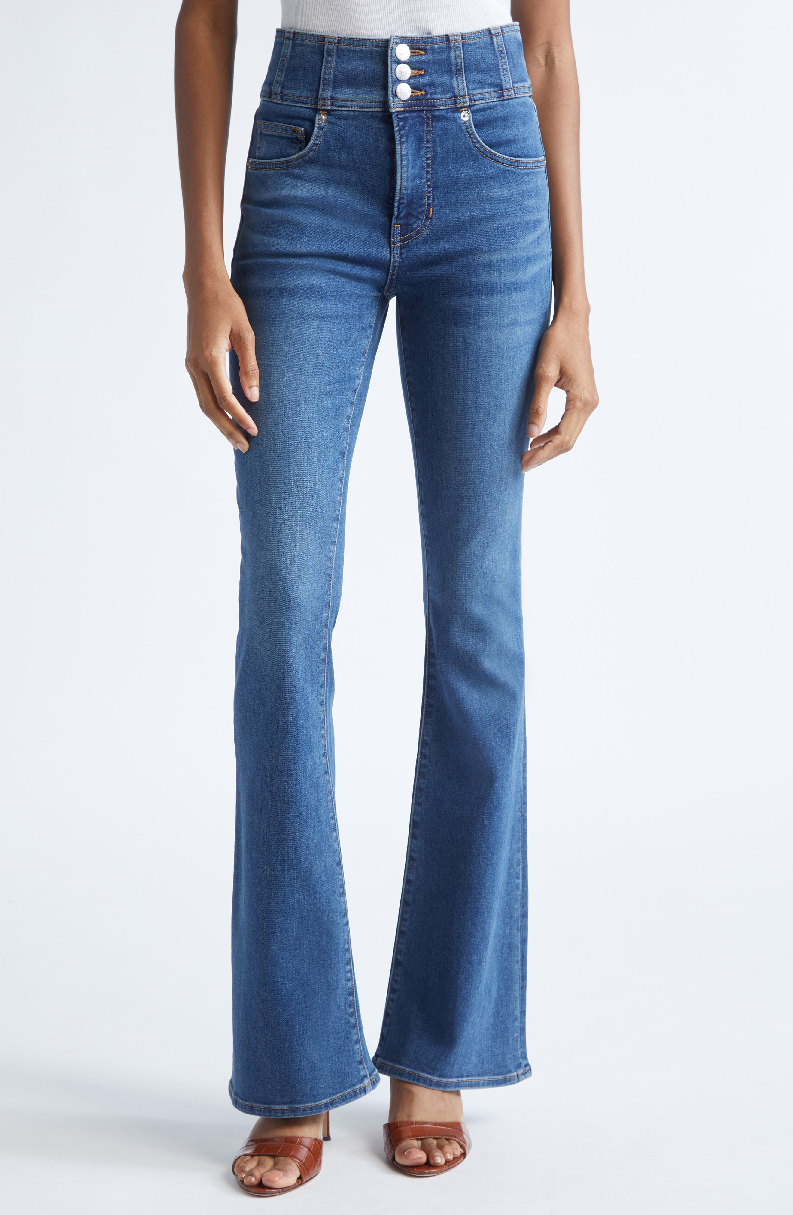 Veronica Beard Beverly High Waist Skinny Flare Jeans in Vintage Rain at Nordstrom - 1