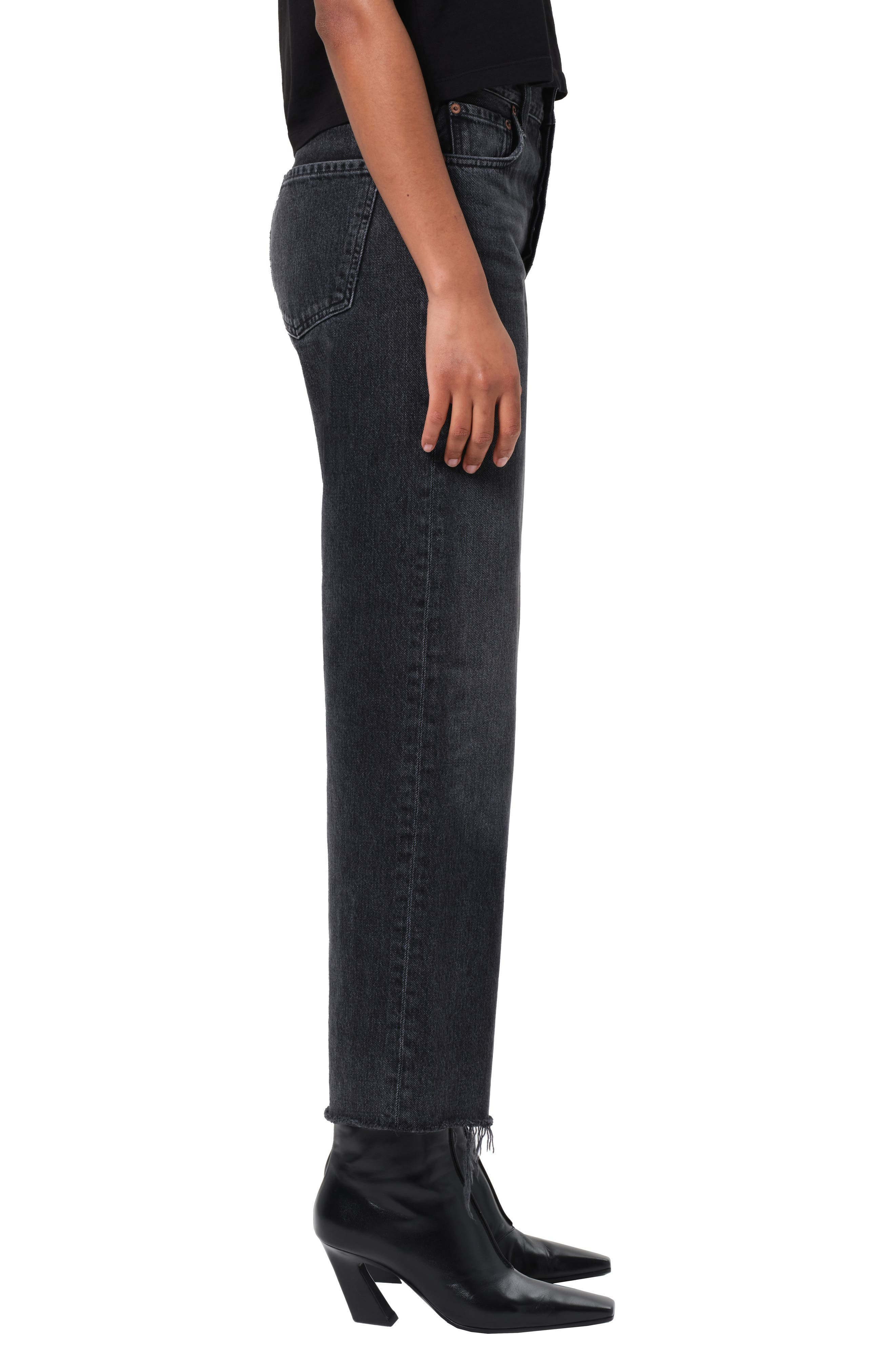 AGOLDE Ren High Waist Ankle Wide Leg Jeans in Arcane Worn Medium Black at Nordstrom - 3