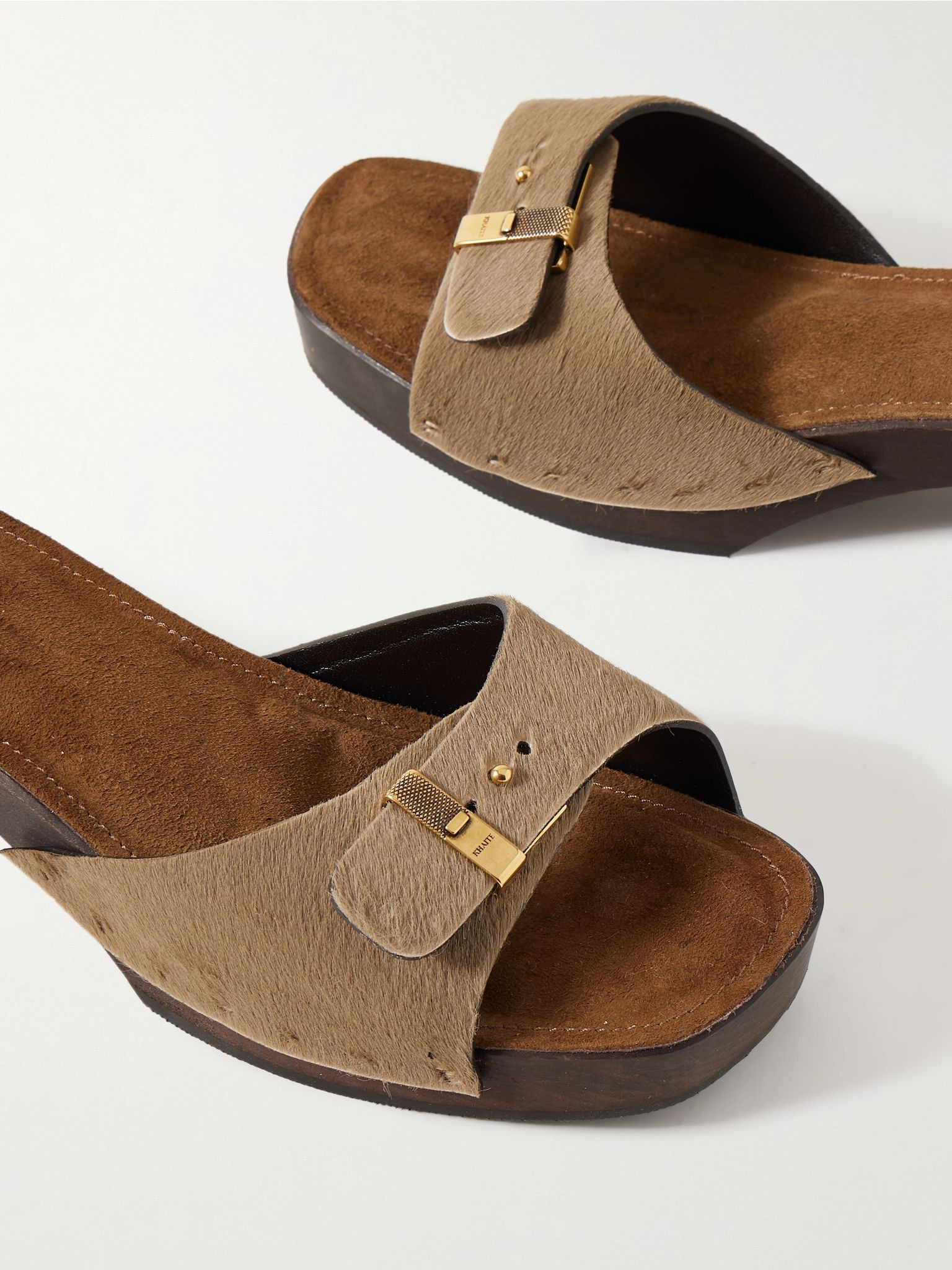 Britt buckled calf hair mules Beige - 4
