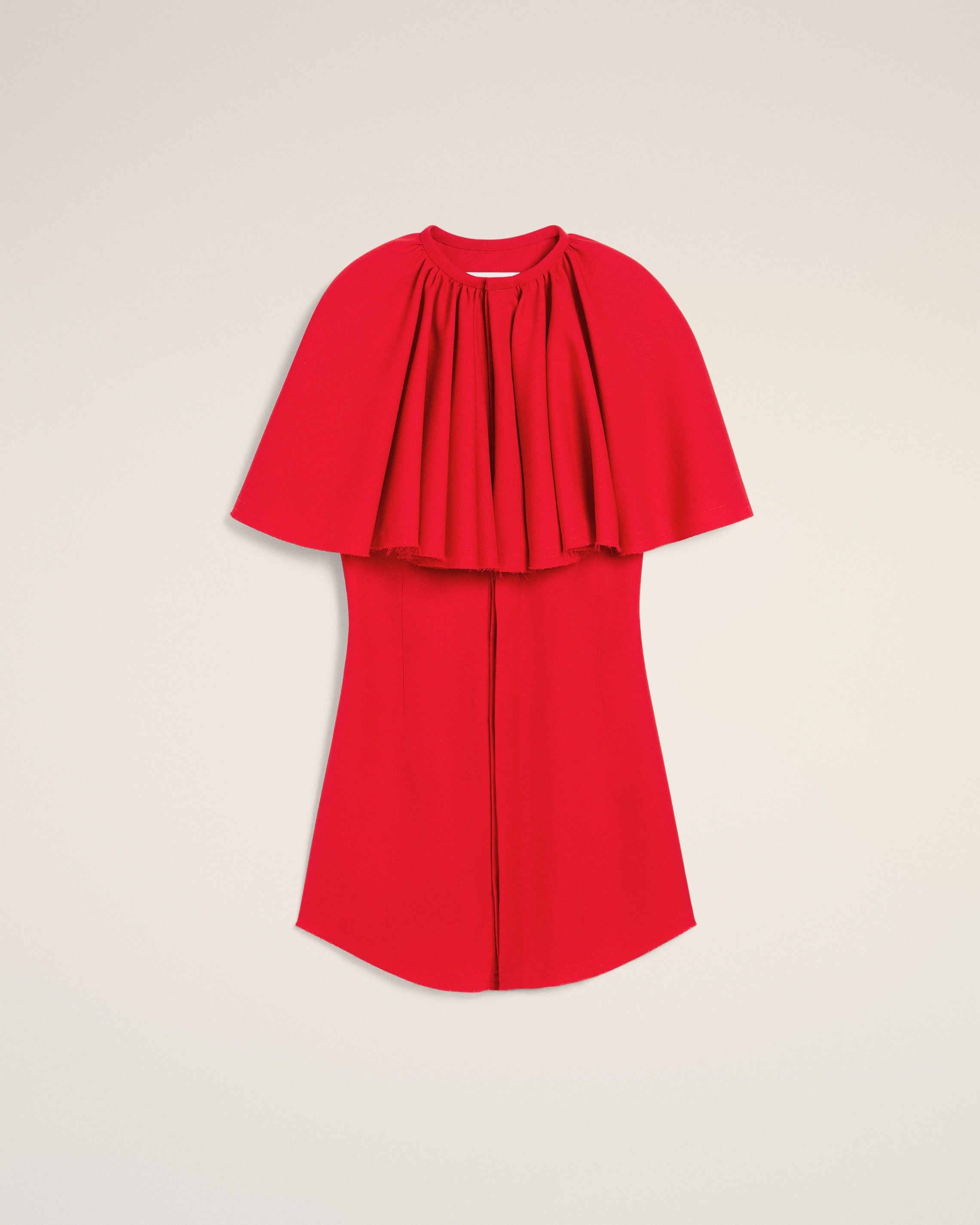 RED WOOL SHIRT DRESS WITH RUFF - 2