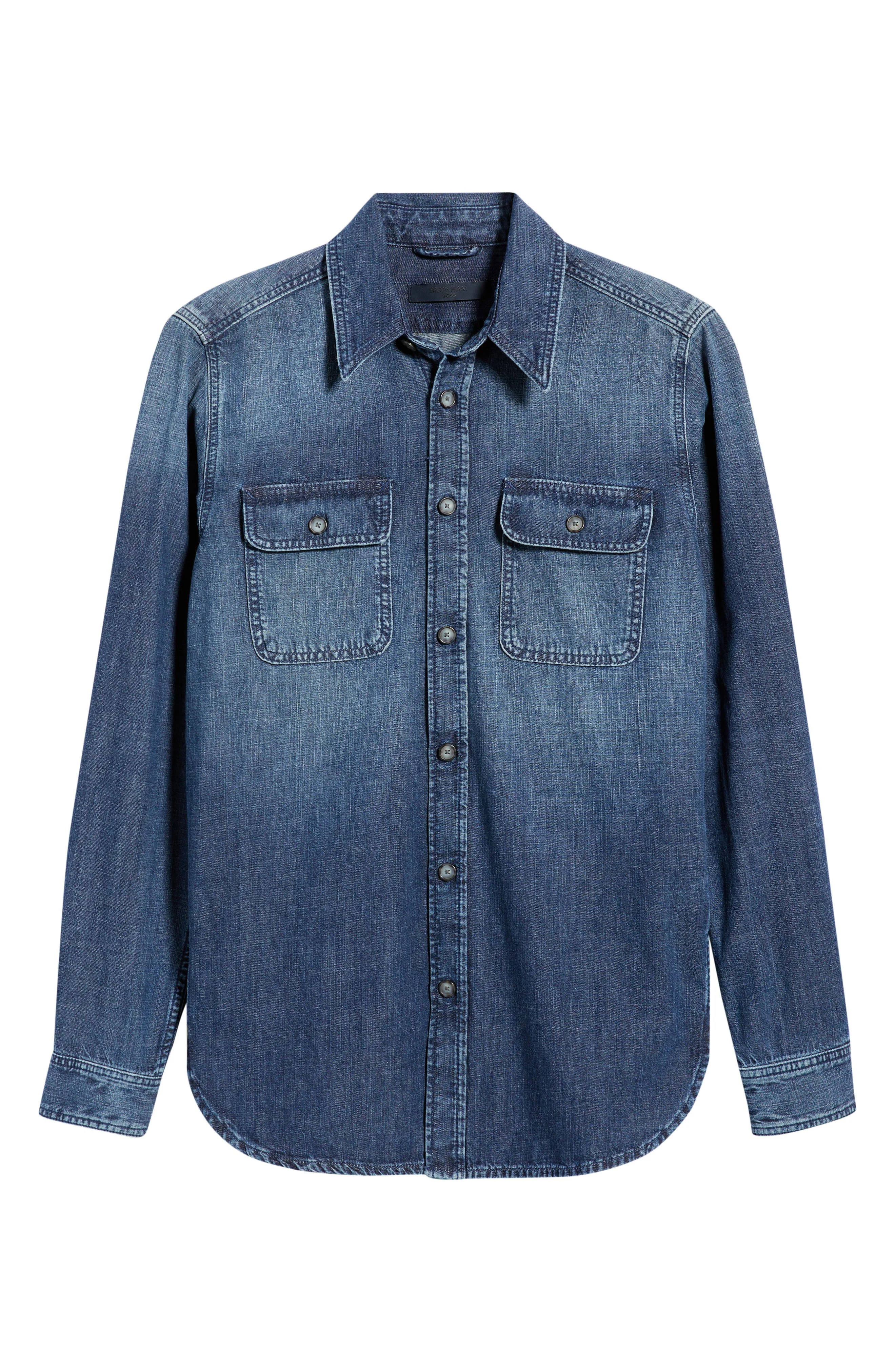 BOSS Denim Button-Up Shirt in Medium Blue at Nordstrom - 1
