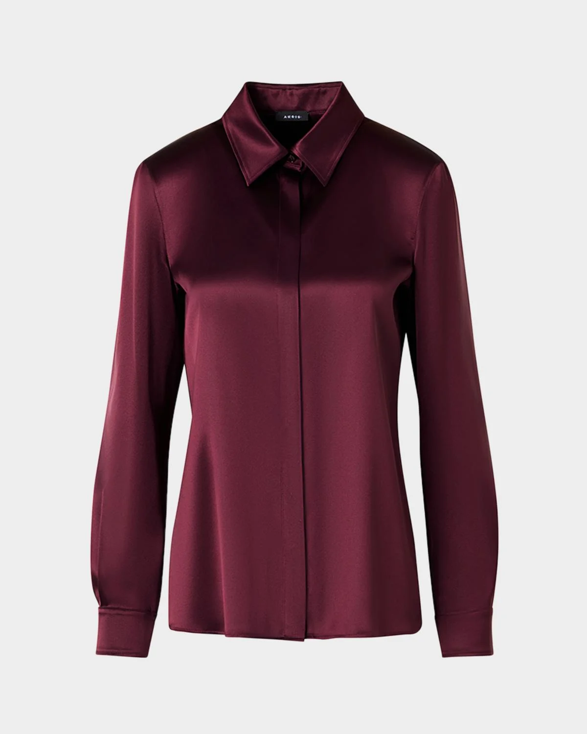Silk Satin Concealed-Front Button-Down Blouse - 1