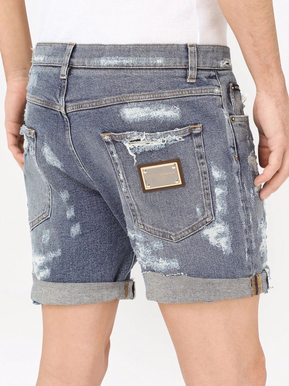 distressed denim shorts - 5