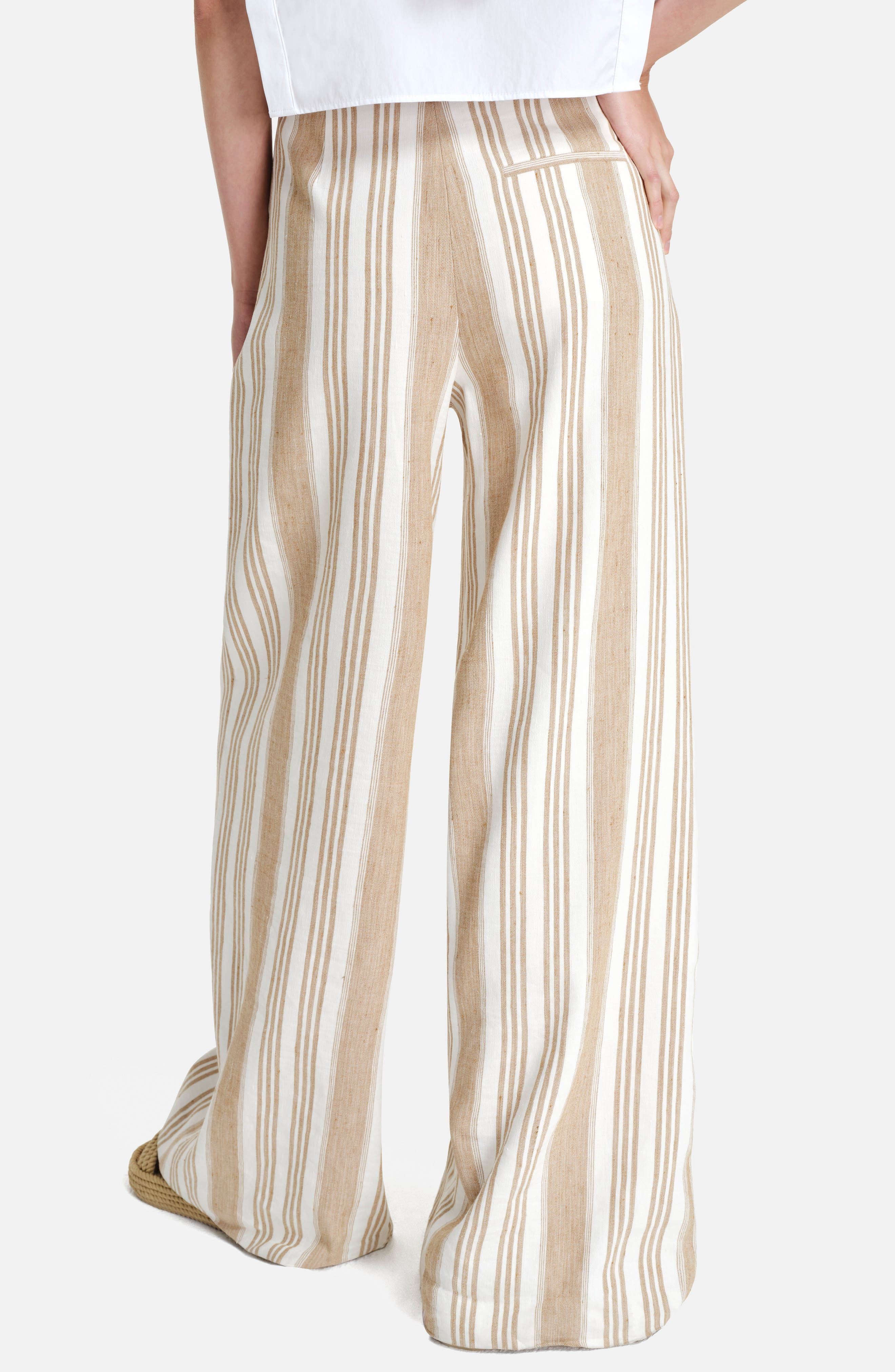 TWP Demie Variegated Stripe Linen & Cotton Wide Leg Pants in White/Khaki at Nordstrom - 2