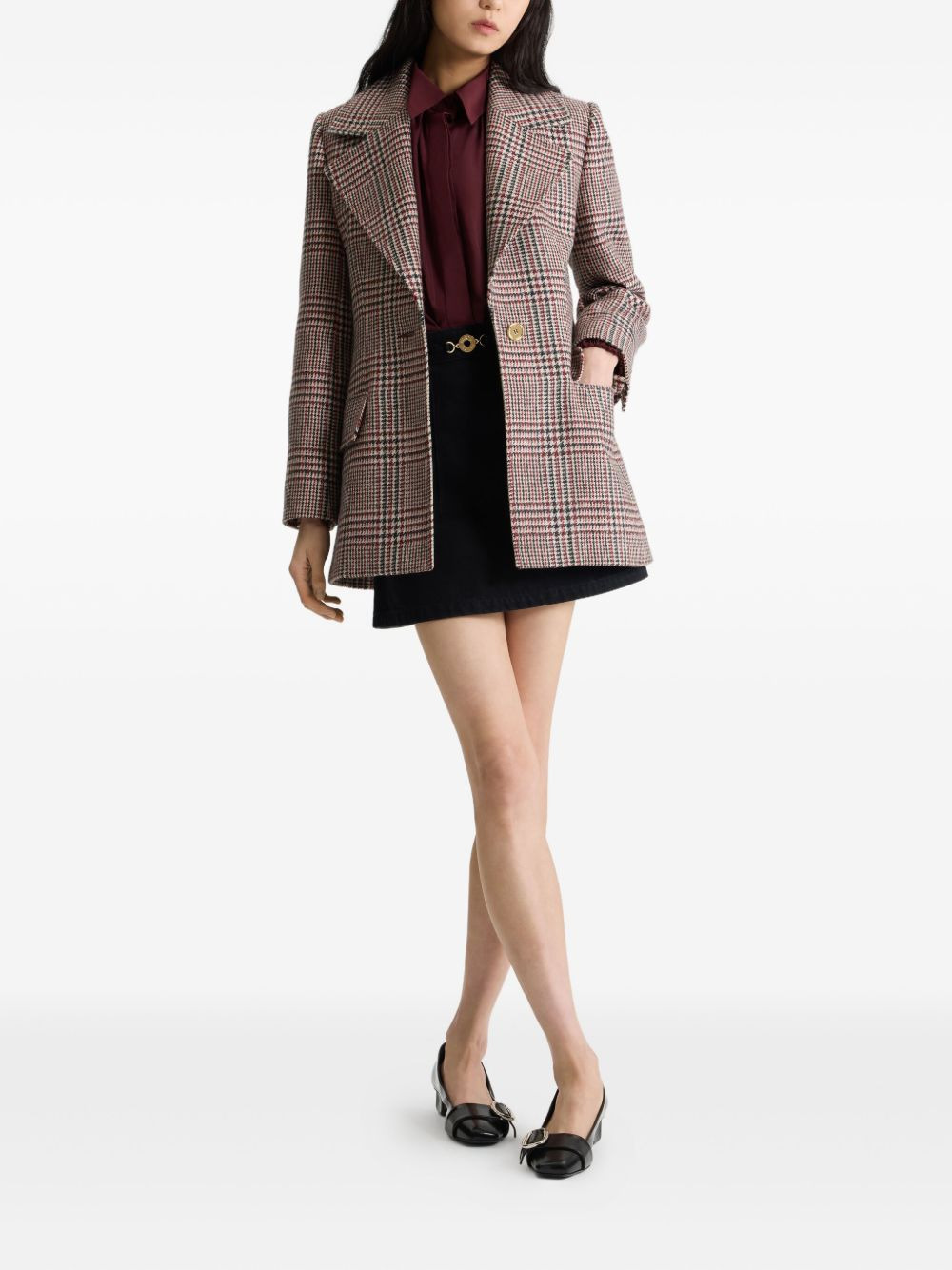 checked belted blazer - 2