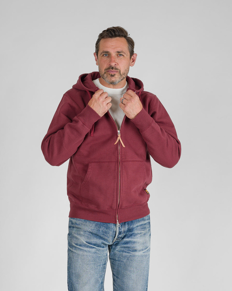 Iron Heart 14OZ ULTRA HEAVYWEIGHT LOOPWHEEL COTTON ZIP UP HOODIE - BURGUNDY outlook