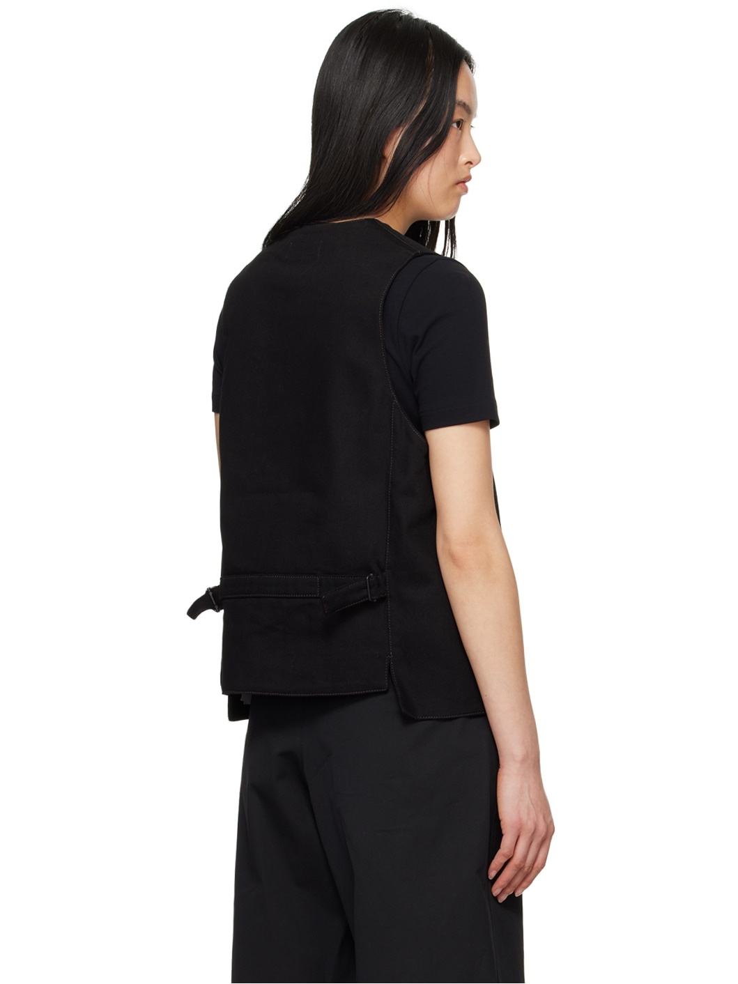 Black Button Denim Vest - 3