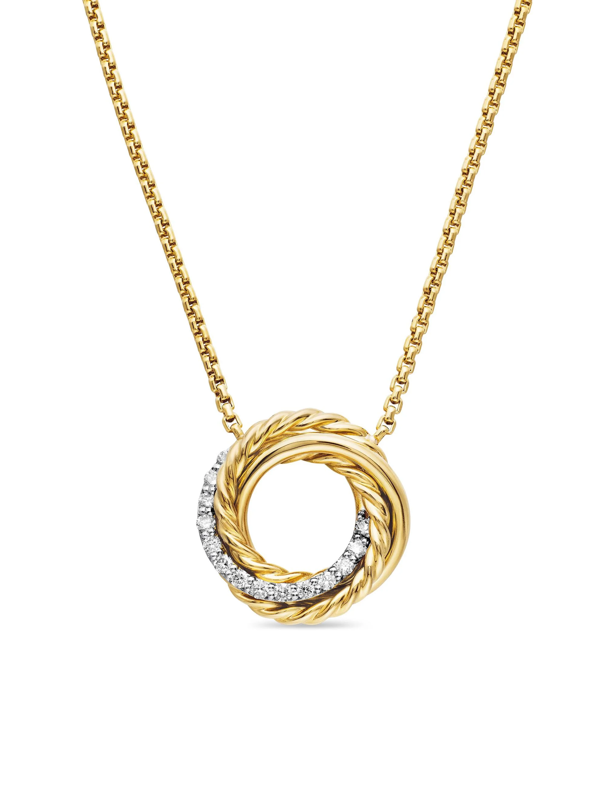 Women's Crossover Pendant Necklace in 18K Yellow Gold with Diamonds, 14.5MM - Diamond - 1