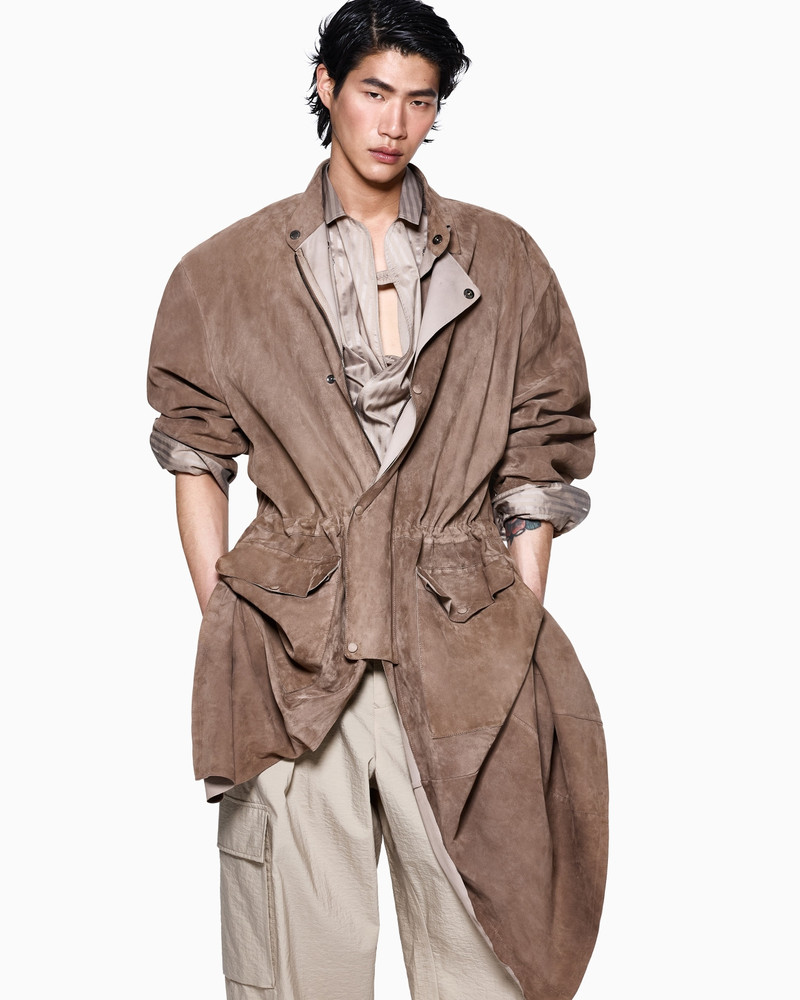 GIORGIO ARMANI SUEDE-LAMBSKIN, SINGLE-BREASTED TRENCH COAT outlook
