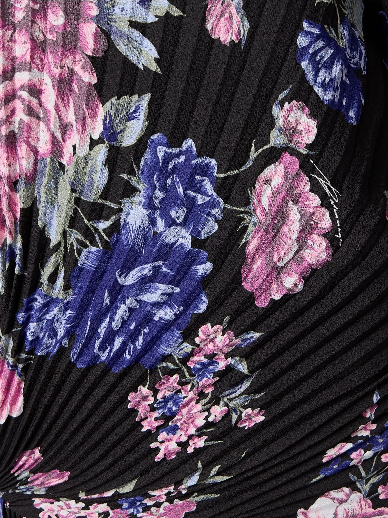 Cape-effect floral-print plissé-crepe gown Black - 5