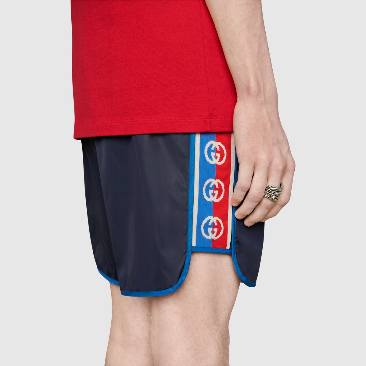 Nylon swim shorts with logo stripe - 5