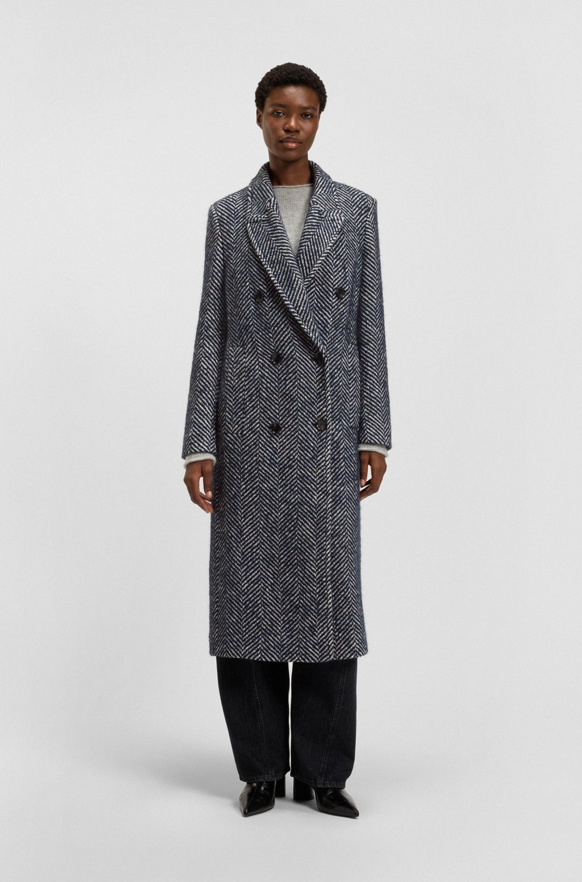 LONGLINE DOUBLE-BREASTED COAT WITH MACRO HERRINGBONE - 2