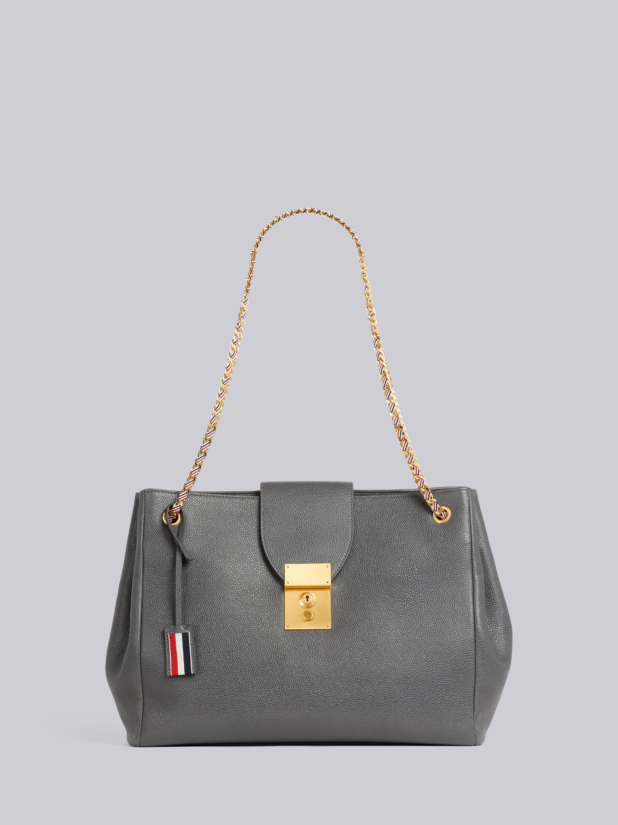Dark Grey Pebble Grain Leather Mrs. Thom Chain Tote - 1
