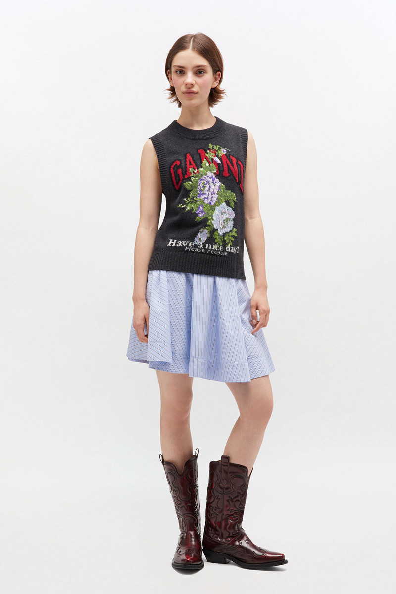 GANNI BLUE STRIPE MINI CIRCLE SKIRT outlook