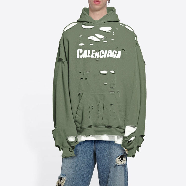 Balenciaga Caps Destroyed Hoodie 'Green' 659403TKVB63011 - 3
