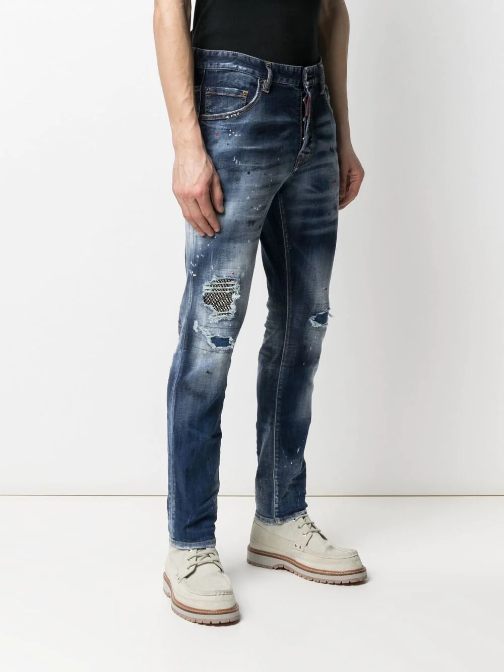 distressed paint splatter jeans - 3