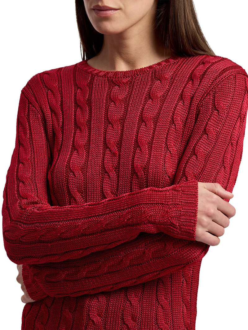 Women's Cable-Knit Silk Crewneck Sweater - Bright Red 6