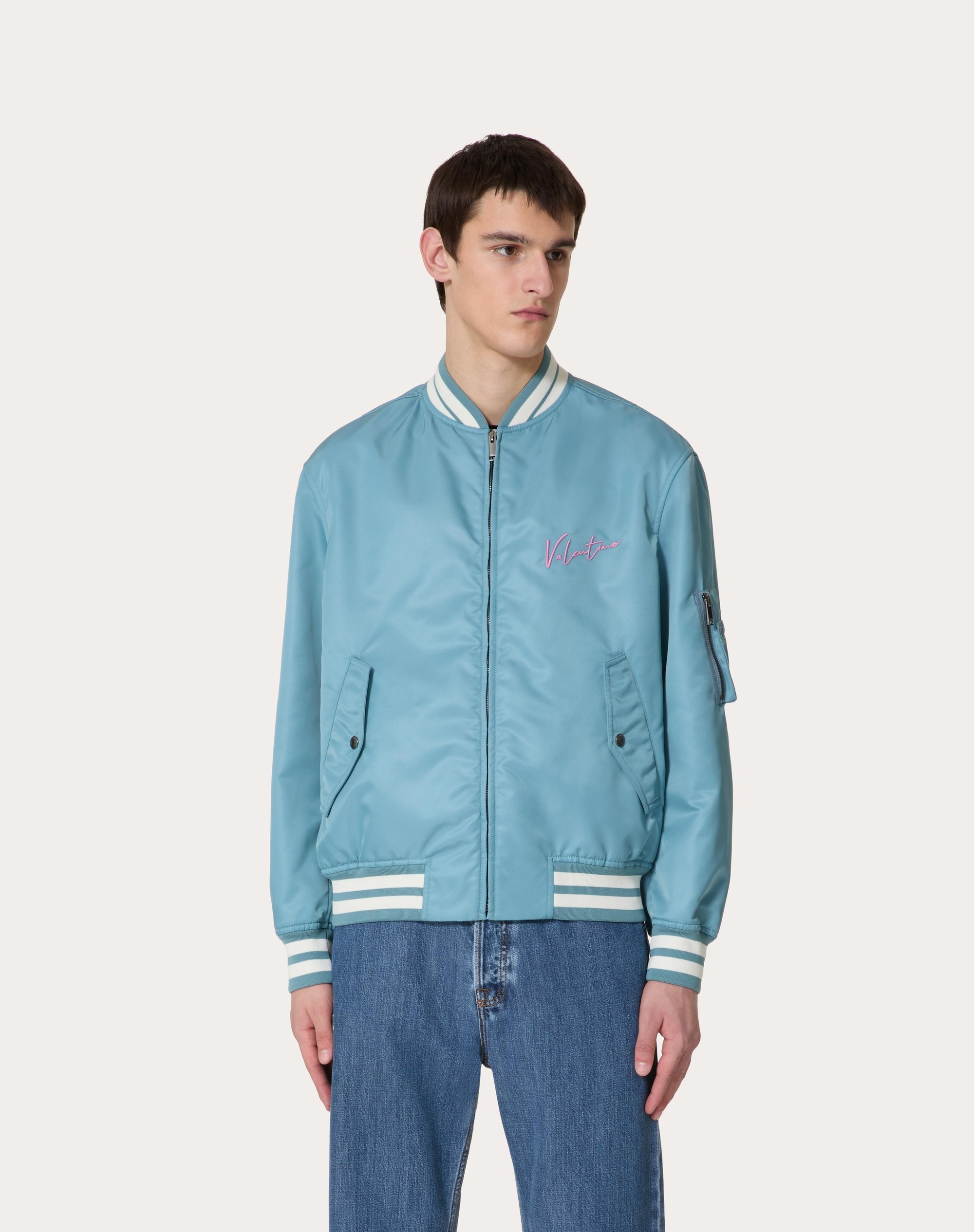 NYLON BOMBER JACKET WITH VALENTINO EMBROIDERY AND VLOGO SIGNATURE PRINT - 3