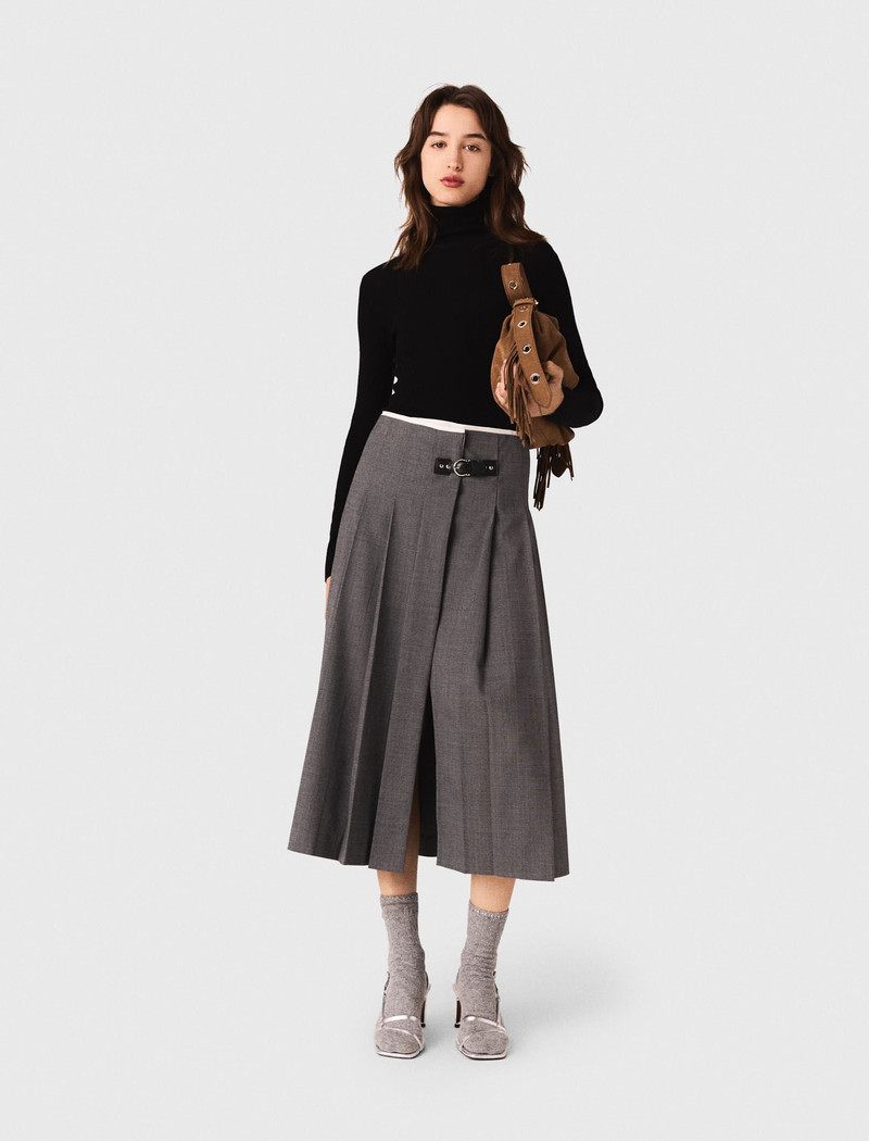 maje Long pleated skirt outlook