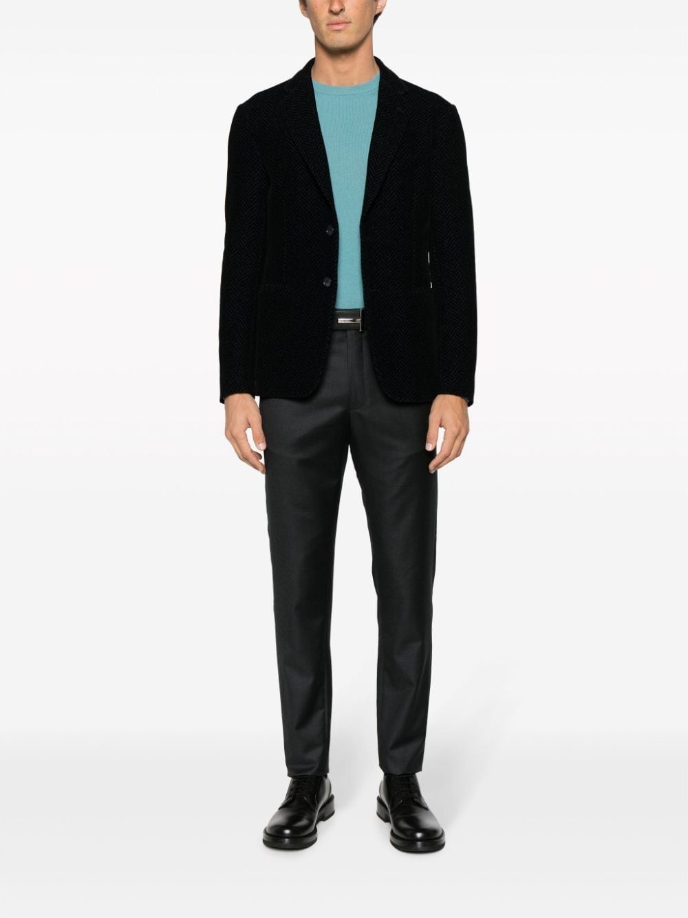 textured-finish notched-lapels blazer - 2