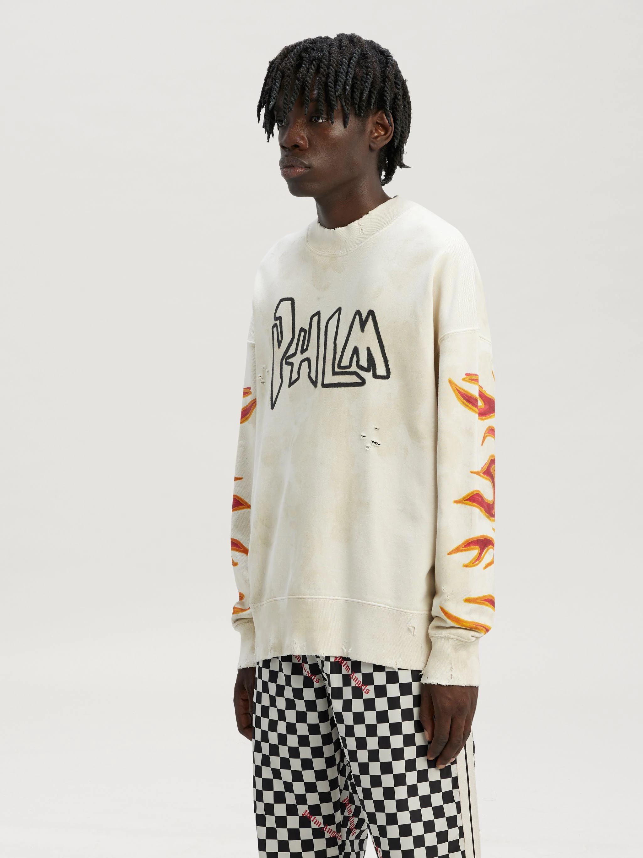 GARMENT DYE PALM GRAFFITI FLAMES SWEATSHIRT - 4