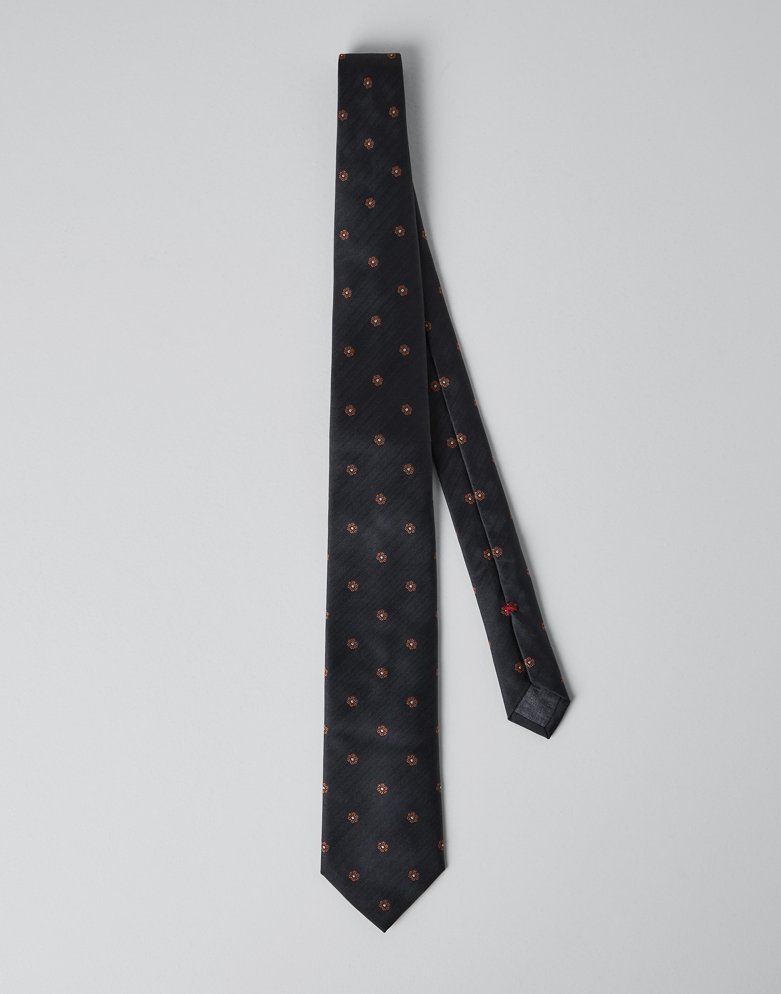 Silk chevron tie with flower embroidery - 1